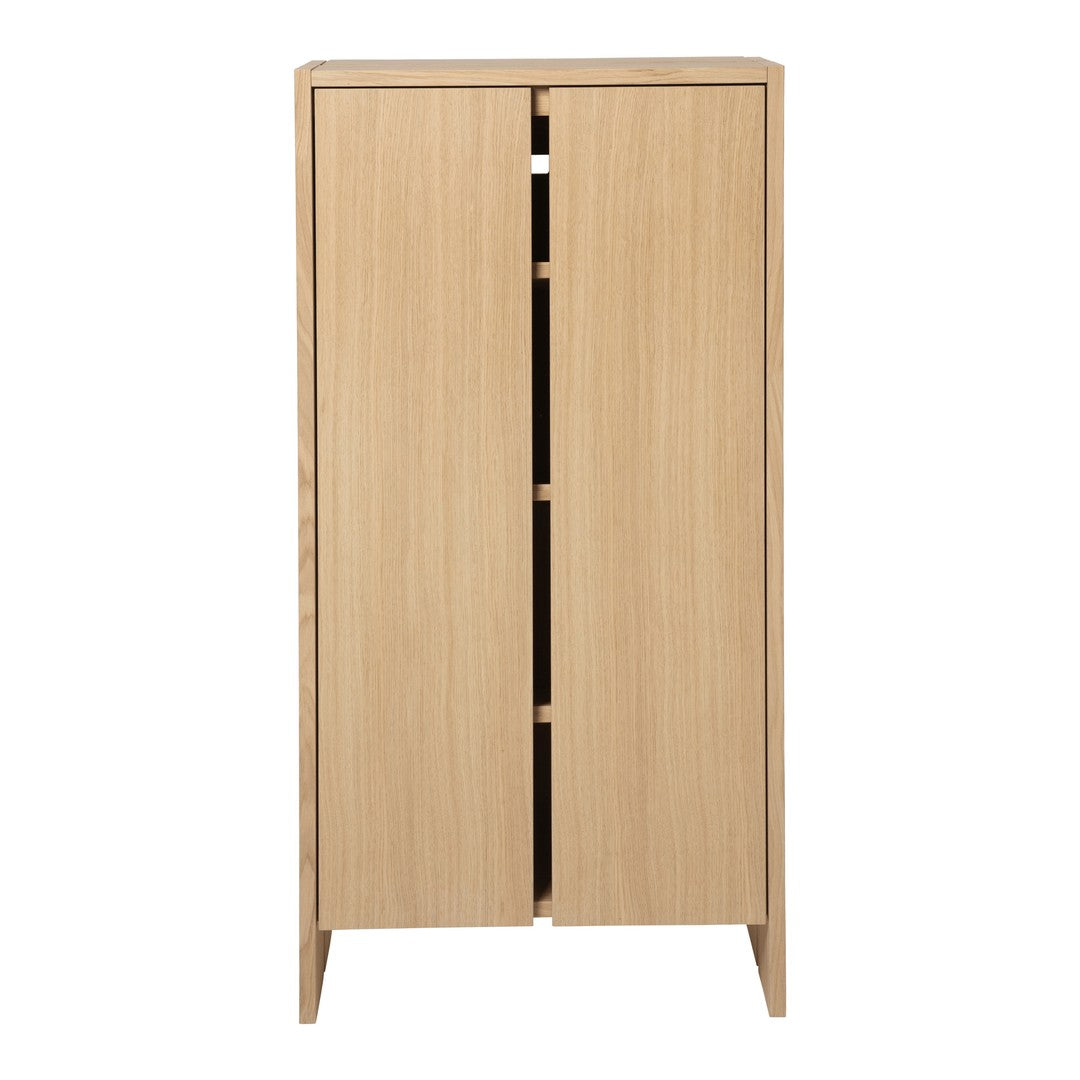 Light oak wood wardrobe with clean lines and subtle grain pattern, featuring simple vertical slits for a modern look.