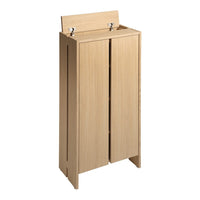 Light oak wooden cabinet with a smooth finish and minimalistic design, featuring two doors and a simple top shelf.
