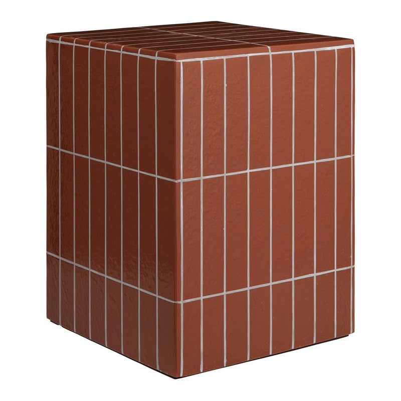Terracotta cube with vertical white stripe pattern, ideal for modern decor accents.