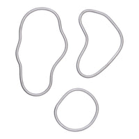 Three silver rubber bands in varying organic shapes and sizes, showcasing a sleek, minimalist design.