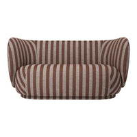 Brown and beige striped sofa with a rounded design and plush upholstery, perfect for modern interiors.