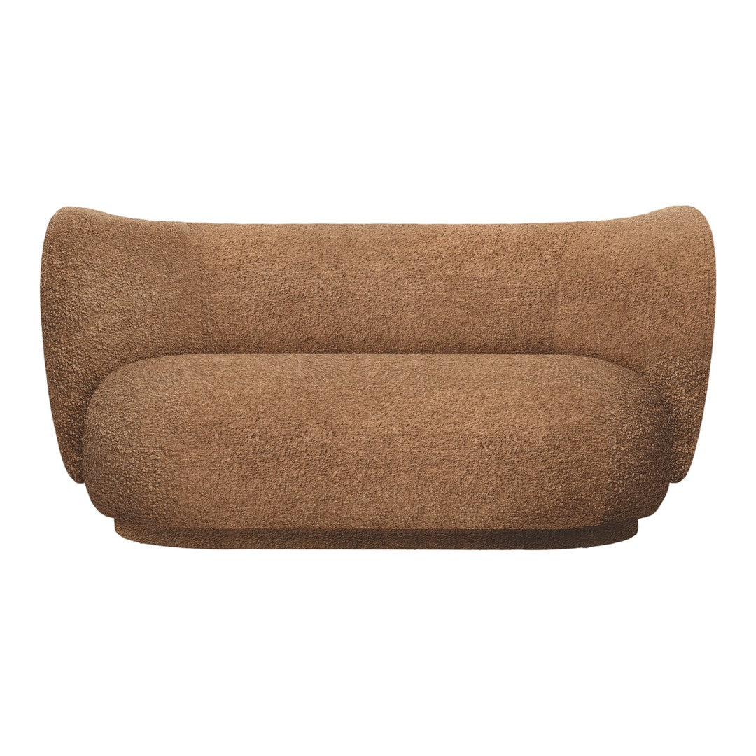 Soft brown textured sofa with a smooth, rounded design and plush fabric offering a cozy, modern look.