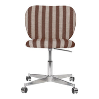 Brown and cream striped fabric office chair with a sleek chrome base and rolling wheels. Ideal for modern workspaces.