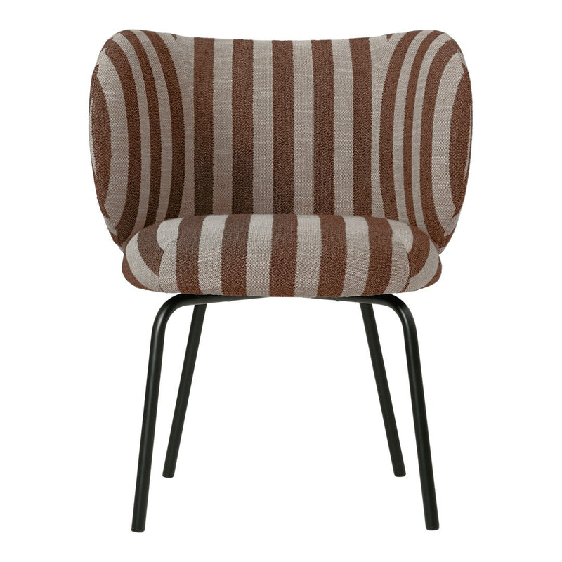 Brown and beige striped chair with a modern design and black legs, ideal for stylish interior decor.