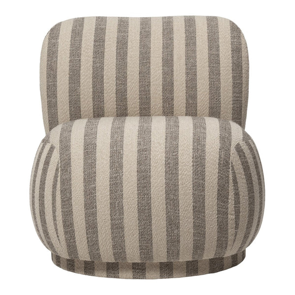 Beige and gray striped chair with a plush, rounded design. Perfect for adding modern texture to any space.