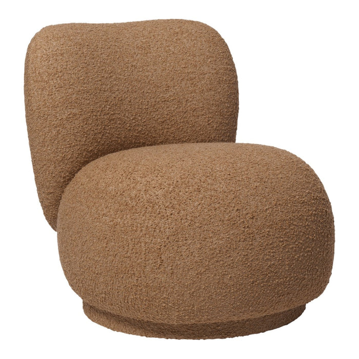 Textured brown boucle chair with a rounded design, perfect for modern, cozy interiors.