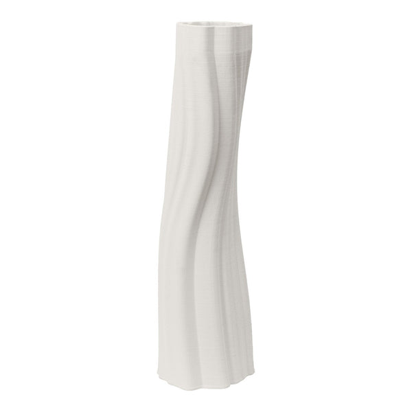 Textured white vase with vertical wavy patterns for a modern decor accent. Perfect for minimalist styling.