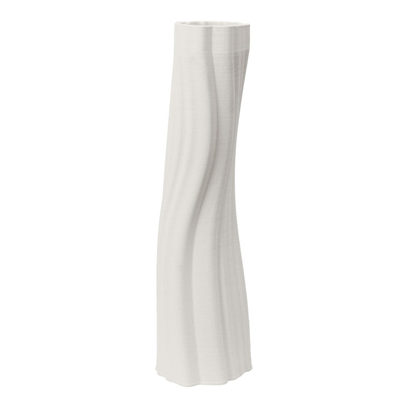 Textured white vase with vertical wavy patterns for a modern decor accent. Perfect for minimalist styling.