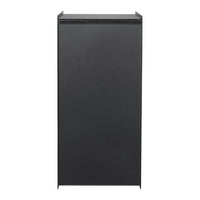 Sleek black cabinet with a smooth, matte finish, perfect for modern decor. Simple and stylish design with no patterns.