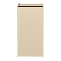 Beige cabinet with a minimalist design and a sleek black top accent, perfect for modern interiors.