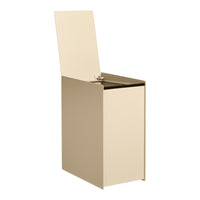Beige storage box with a sleek, minimalistic design and a hinged lid. Perfect for organizing any space.