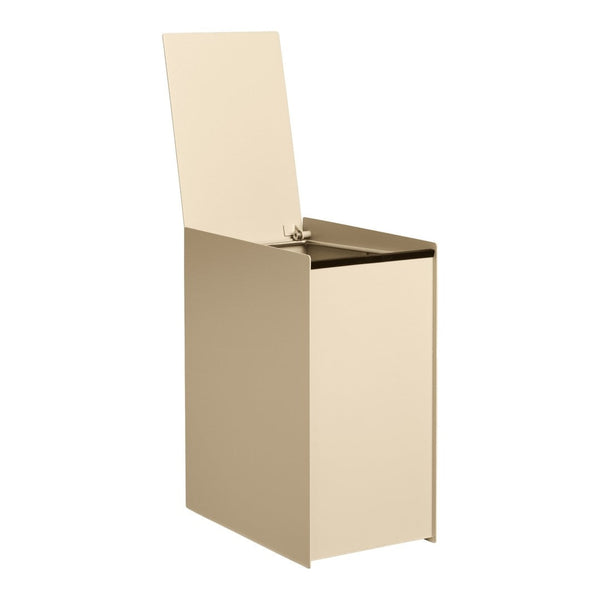 Beige storage box with a sleek, minimalistic design and a hinged lid. Perfect for organizing any space.