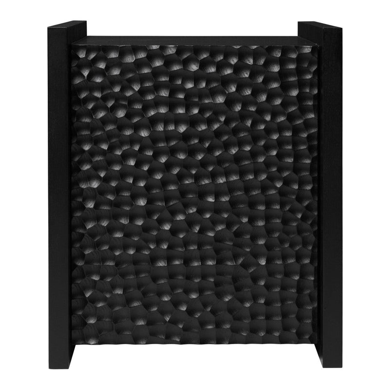 Textured black panel with a modern design, featuring a woven pattern and sleek black frame. Ideal for contemporary decor.