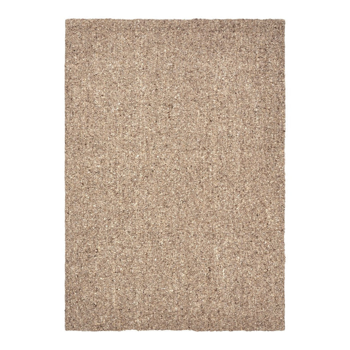Beige woven area rug with textured natural fibers and a subtle pattern, perfect for warm, earthy décor.