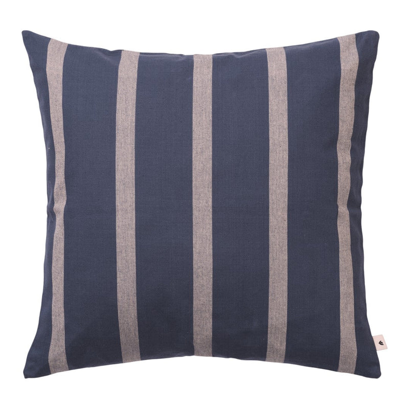 Navy blue pillow with wide beige stripes, adding a modern touch to home decor. Perfect for stylish interiors.