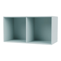 Light blue storage shelf with a minimalist design and no patterns, featuring two open compartments.