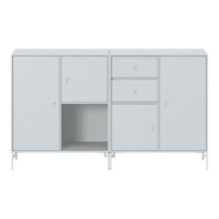 Light gray modern cabinet with a minimalist design and various storage compartments. Sleek, uniform finish.