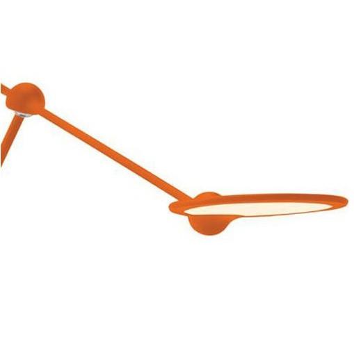 Orange modern lamp with sleek lines and a circular light fixture, perfect for contemporary decor.