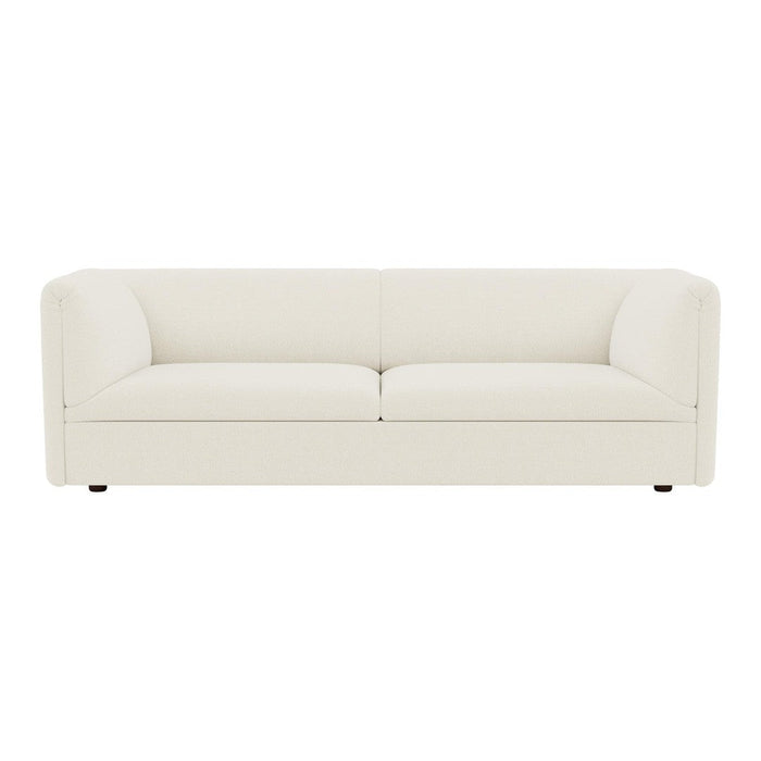 Cream-colored modern sofa with a minimalist design and smooth upholstery. Perfect for contemporary living spaces.