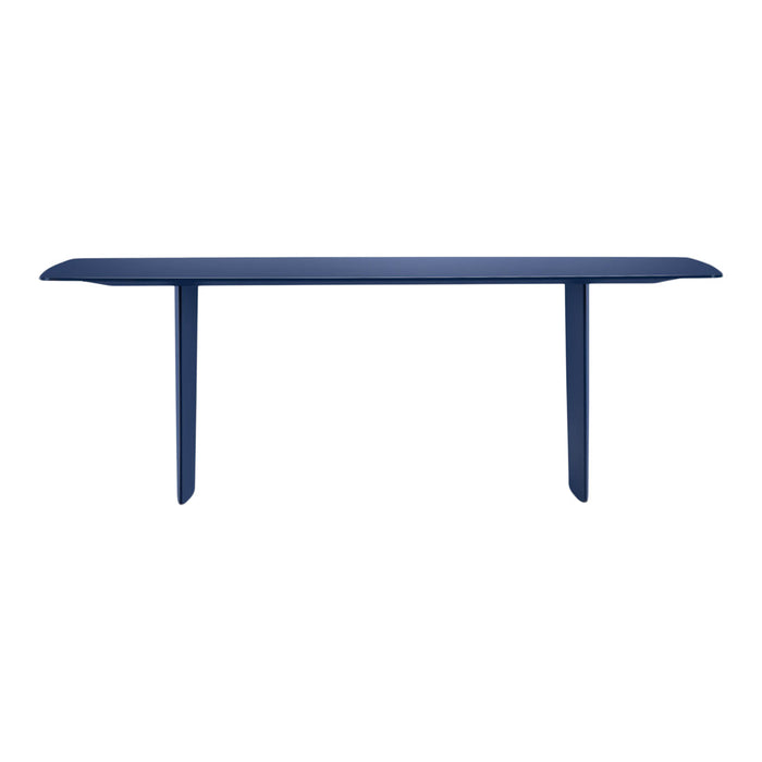 Sleek navy blue console table with a smooth, minimalist design and no patterns. Perfect for modern decor.