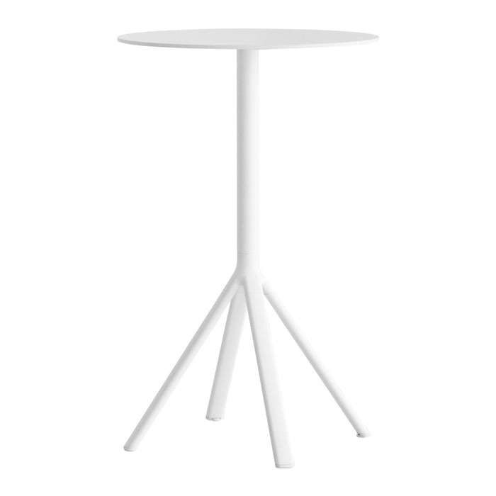 White round side table with a minimalist design and three slender legs. Perfect for modern decor.