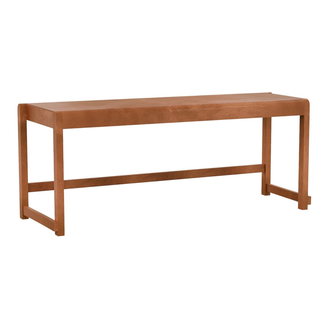 Solid wood console table in warm, rich brown finish with a sleek, minimal design and clean lines. Perfect for modern decor.