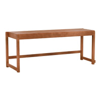 Solid wood console table in warm, rich brown finish with a sleek, minimal design and clean lines. Perfect for modern decor.