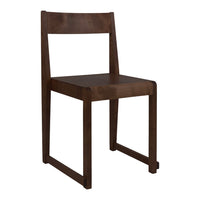 Dark brown wooden chair with a minimalist design and smooth, uniform surface. Ideal for modern decor.