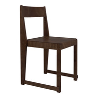 Simple brown wooden chair with a minimalist design, featuring solid color and clean lines. Perfect for modern decor.