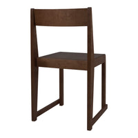 Solid dark brown wooden chair with a simple, minimalist design and smooth finish. Ideal for modern decor.