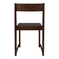 Dark brown wooden chair with a simple, minimalist design and smooth surface. Perfect for versatile decor styles.