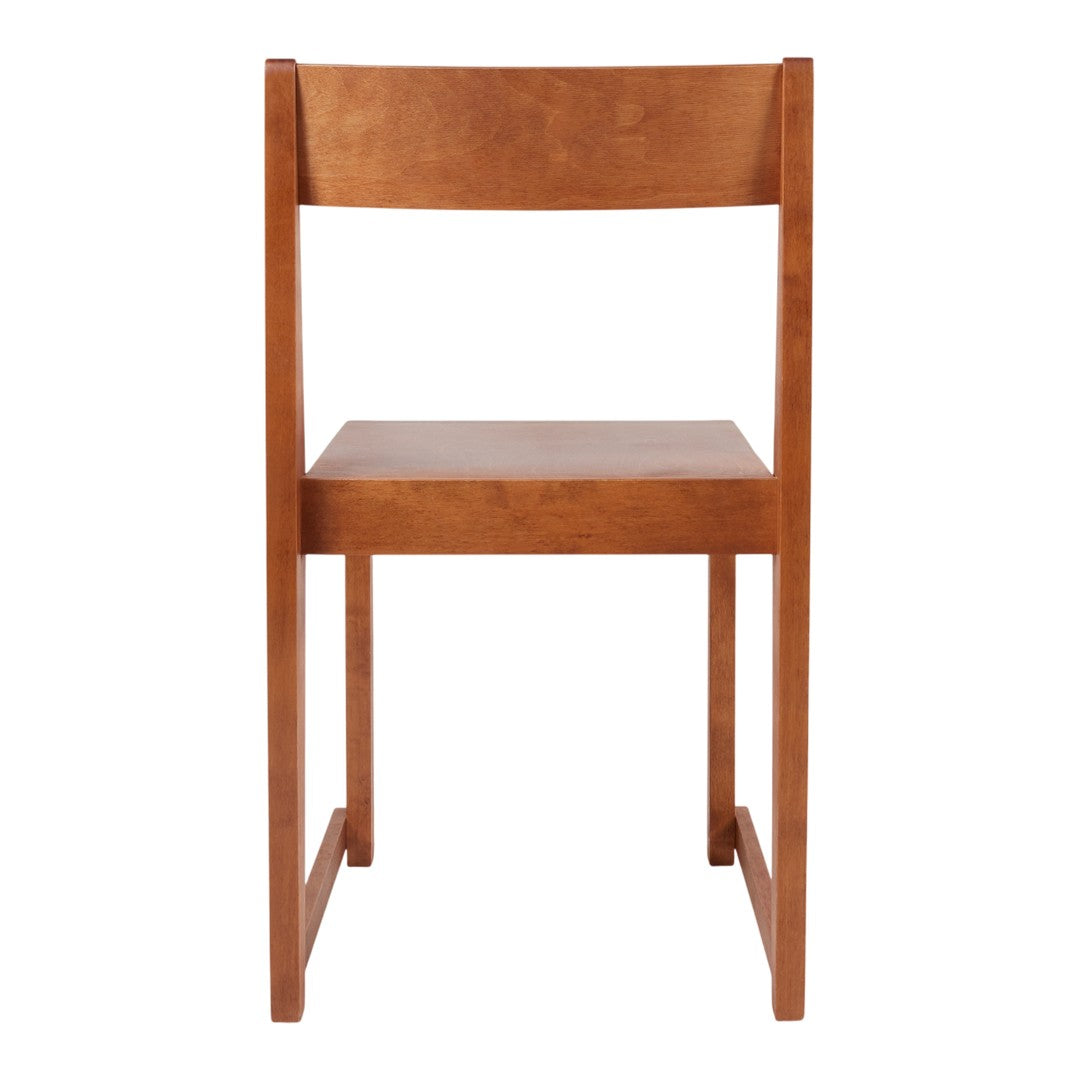 Solid wood chair in warm, rich brown tones with a simple, sleek design. Ideal for modern or rustic decor.