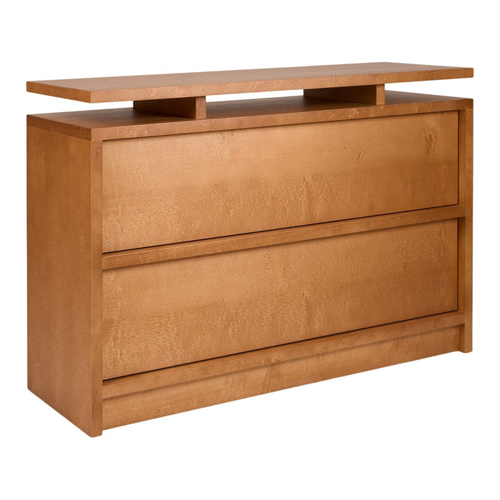 Light wood dresser with a smooth finish, featuring two large drawers and a minimalist design.