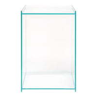 Clear acrylic display with turquoise edges, showcasing a minimalistic and modern design.