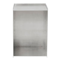 Silver metal box with a smooth, reflective surface and clean, minimalistic design. Ideal for modern decor.