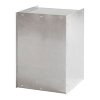 Metal storage cube in a sleek silver finish with a smooth, reflective surface.