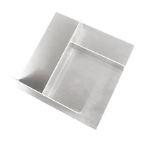 Modern silver stainless steel serving tray with sleek, minimalist design and angular patterns. Perfect for stylish dining.