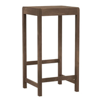 Brown wooden bar stool with a simple, minimalist design and square top, featuring clean lines and smooth finish.