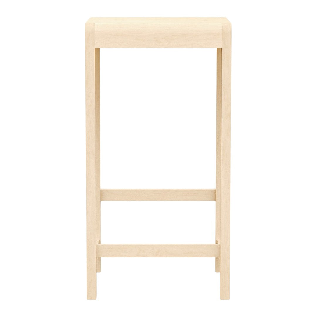 Natural wood bar stool in a light beige finish with a smooth, minimalist design.