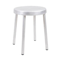 Silver metal stool with a sleek, minimalist design and smooth, round top. Ideal for modern spaces.