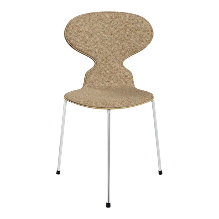 Bamboo-patterned chair in warm beige with sleek white metal legs, blending modern style and comfort.