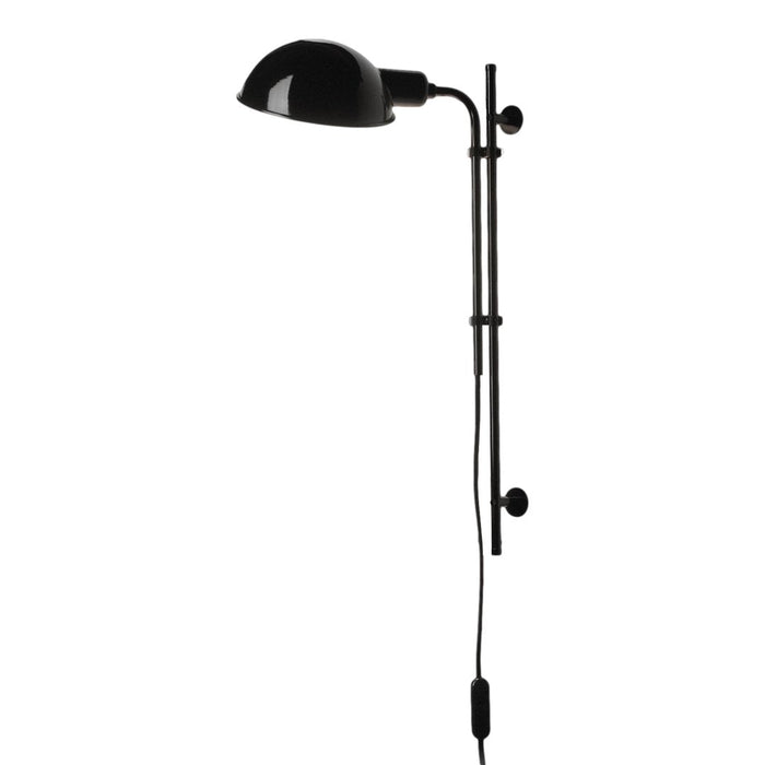 Sleek black wall lamp with a minimalist design and smooth curved shade, perfect for modern decor.