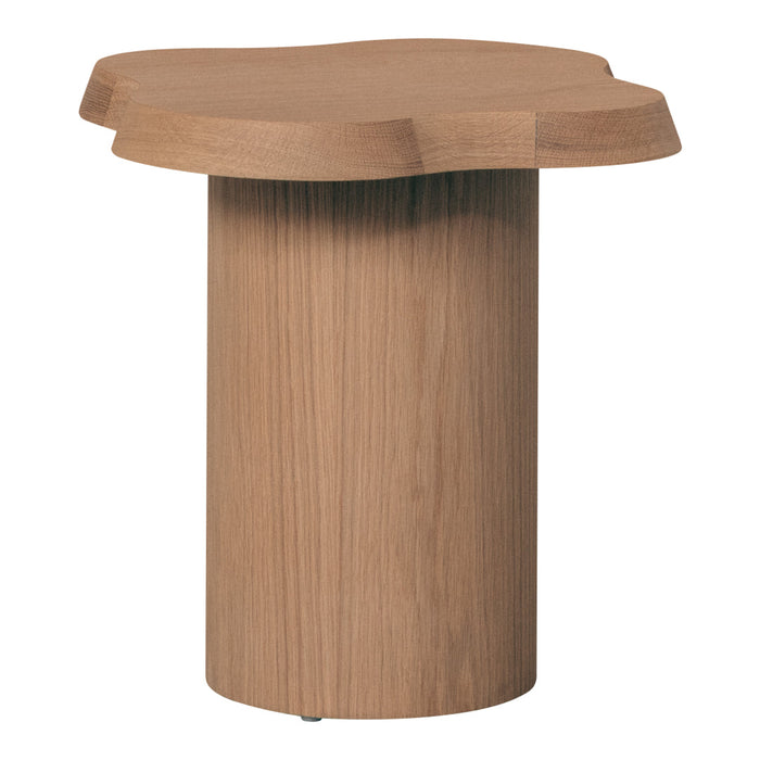 Light wood side table with a natural, organic shape and smooth finish, showcasing warm beige tones and subtle grain patterns.