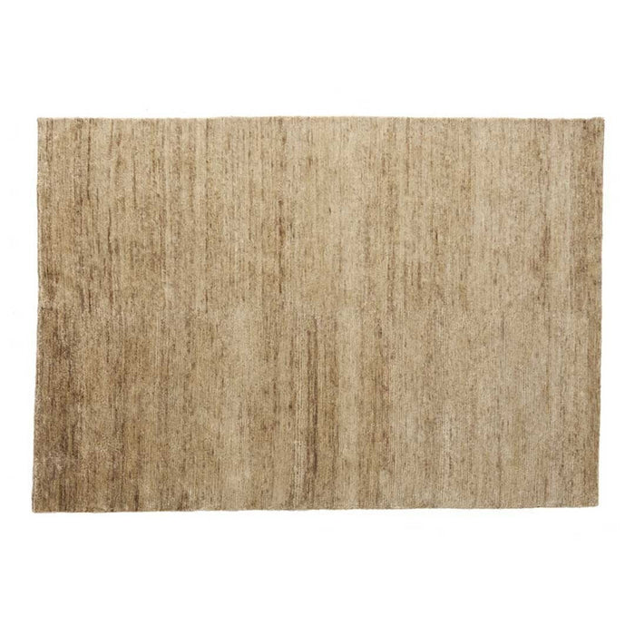 Beige area rug with subtle textured stripes, adding warmth to any space. Perfect for modern or rustic decor.