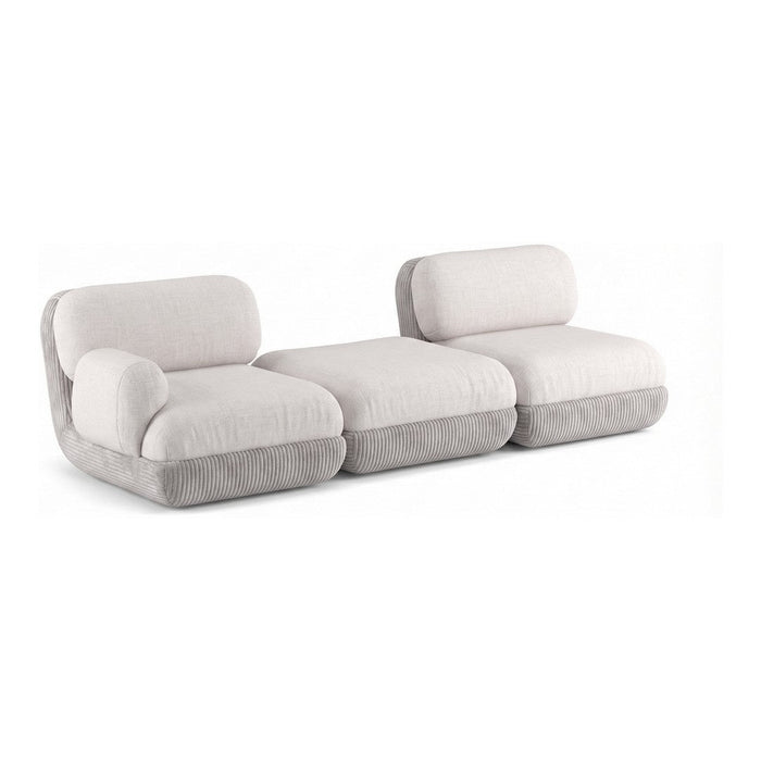 Light grey and soft cream modular sofa with smooth, minimalist design and plush fabric for added comfort.