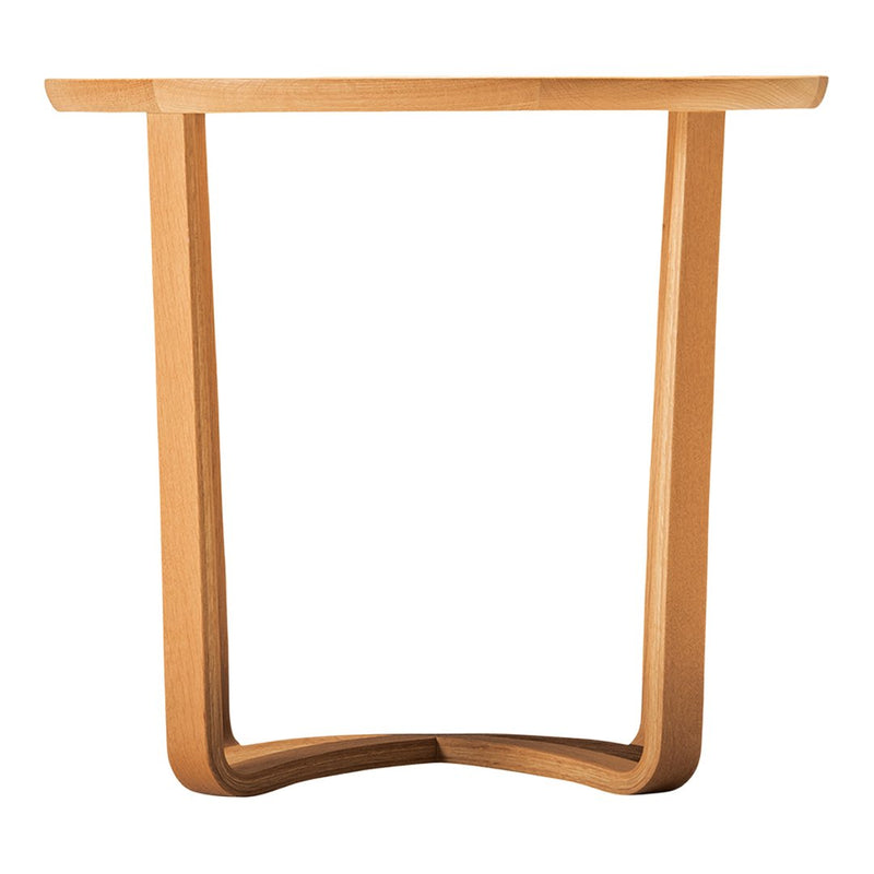 Light wooden console table with smooth, curved edges and a natural finish, perfect for minimalist decor.