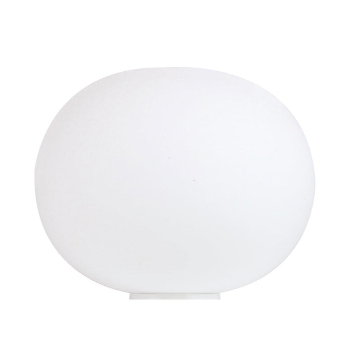 White orb-shaped lamp with a smooth, matte finish and minimalist design. Perfect for modern decor.