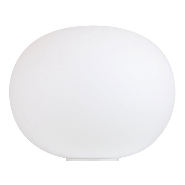 White, smooth oval lamp with a sleek, modern design, perfect for contemporary home decor.