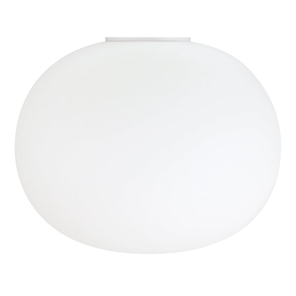 Round white glass light fixture with a smooth, minimalist design for modern home decor.