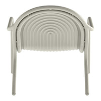White folding chair with a sleek, ribbed pattern and smooth curved backrest, ideal for modern spaces.